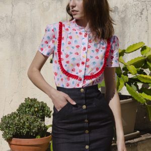 Camisa cuello mao flores rosa 2.0