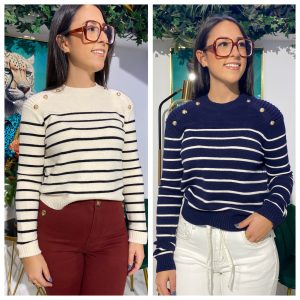 Jersey rayas cuello redondo botones dorados