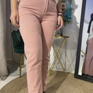 Jeans rosa algodón lavado corazones