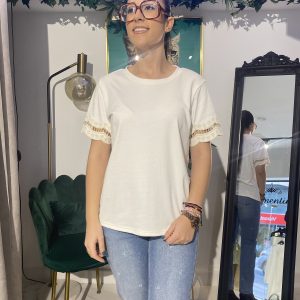 Camiseta algodón manga calada