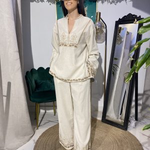 Pantalón fluido goma trasera bordados