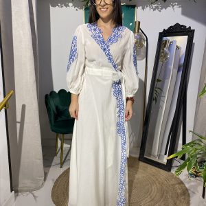 Vestido largo cruzado bordados flores