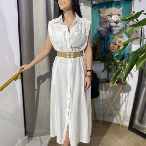 Vestido desmangado camisero bolsillos delanteros