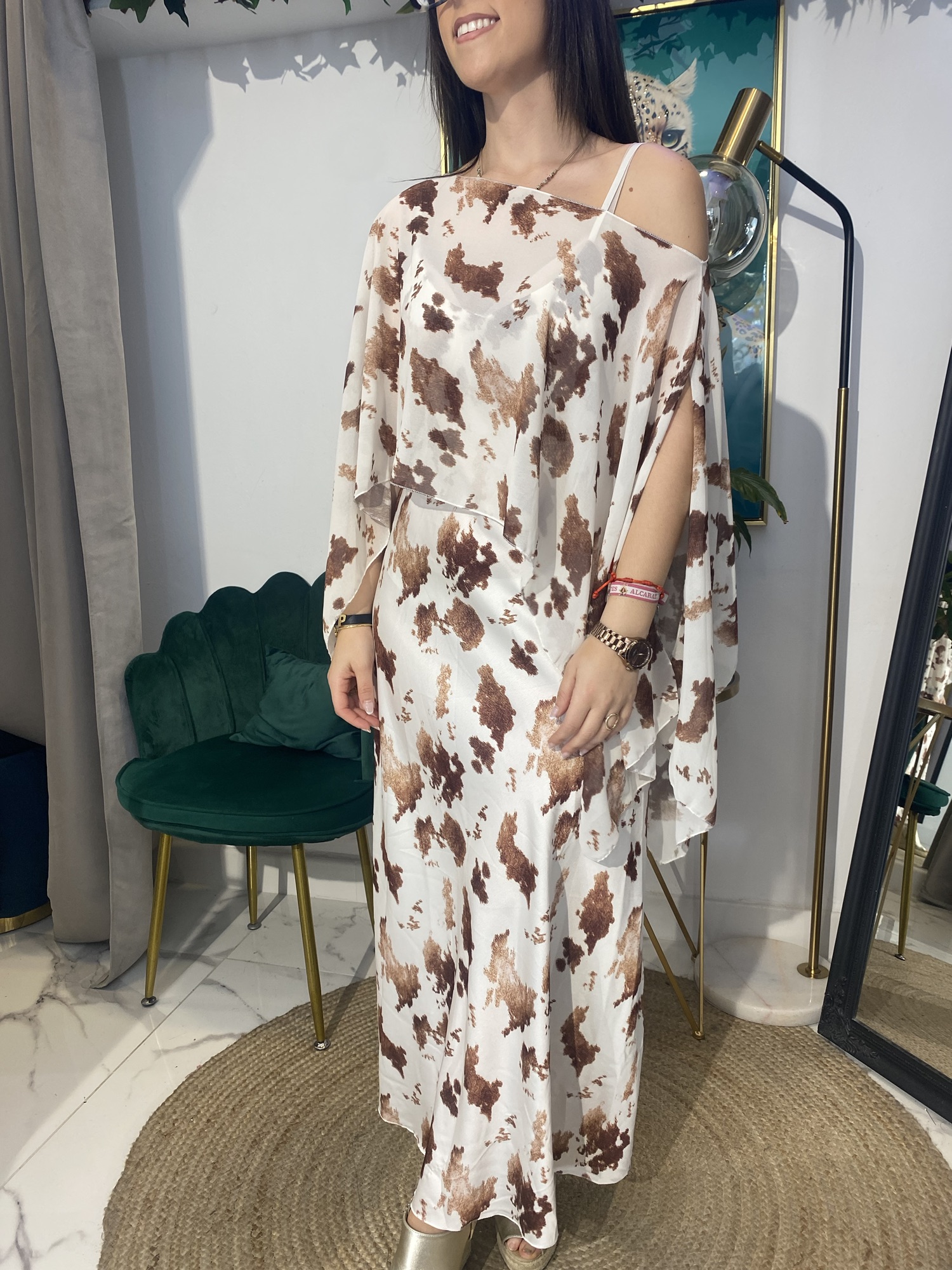 Vestido tirante estampado capa - Imagen 5