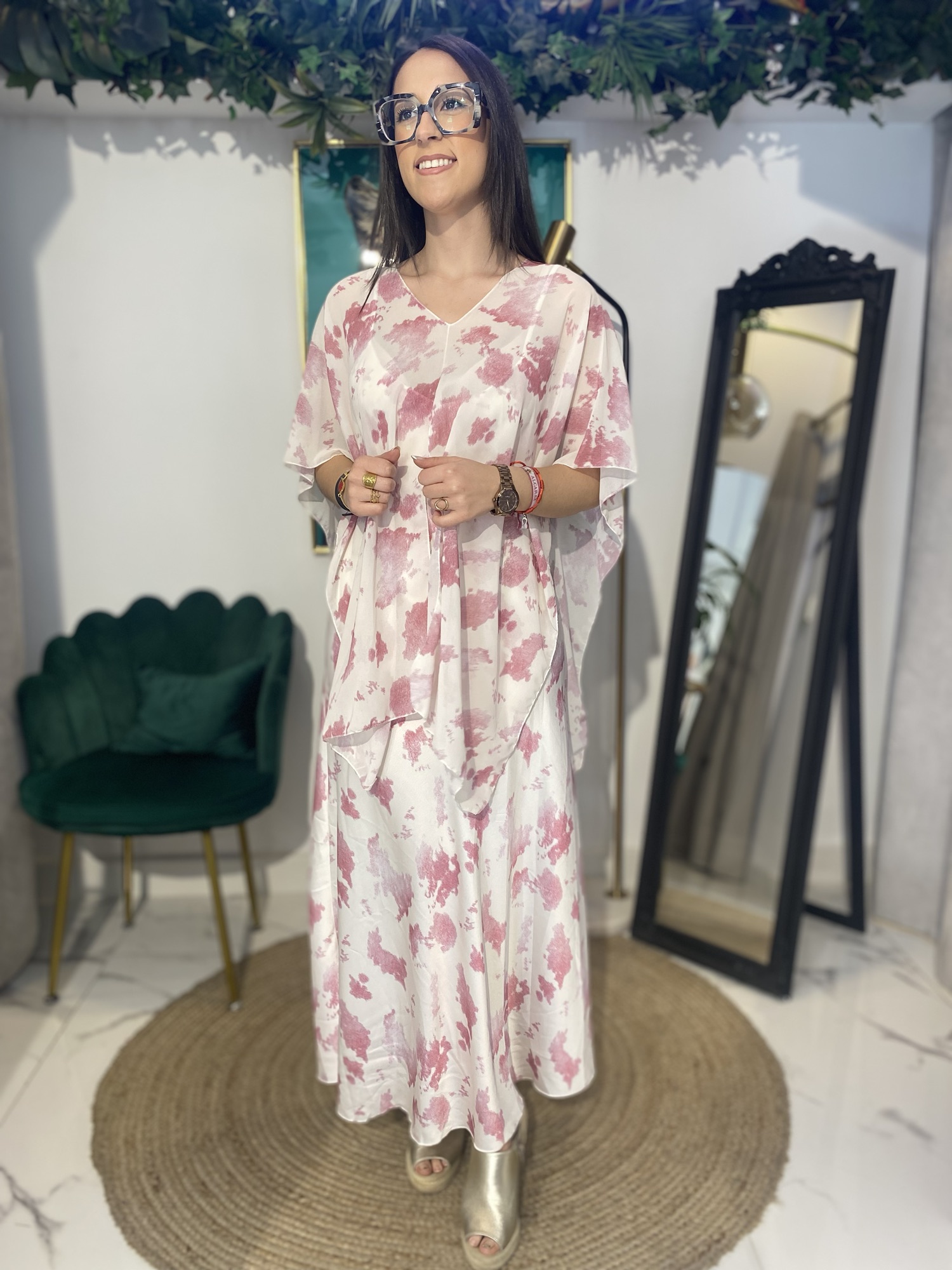 Vestido tirante estampado capa - Imagen 3