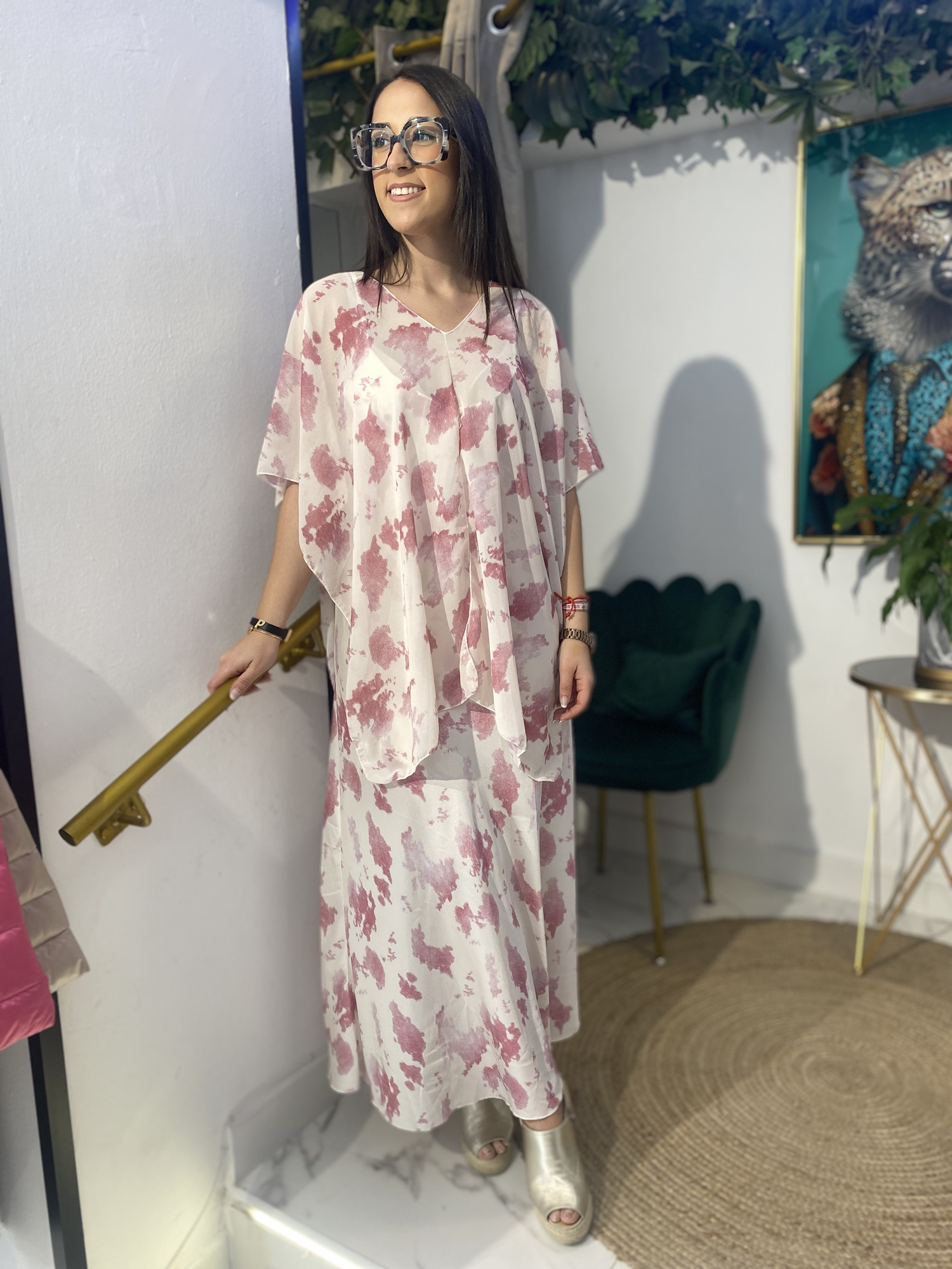 Vestido tirante estampado capa - Imagen 2