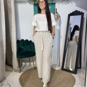 Pantalón palazzo rallas goma cintura