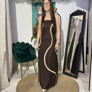 Vestido 100% lino detalles rafia