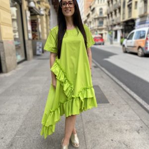 Vestido algodón asimétrico volantes