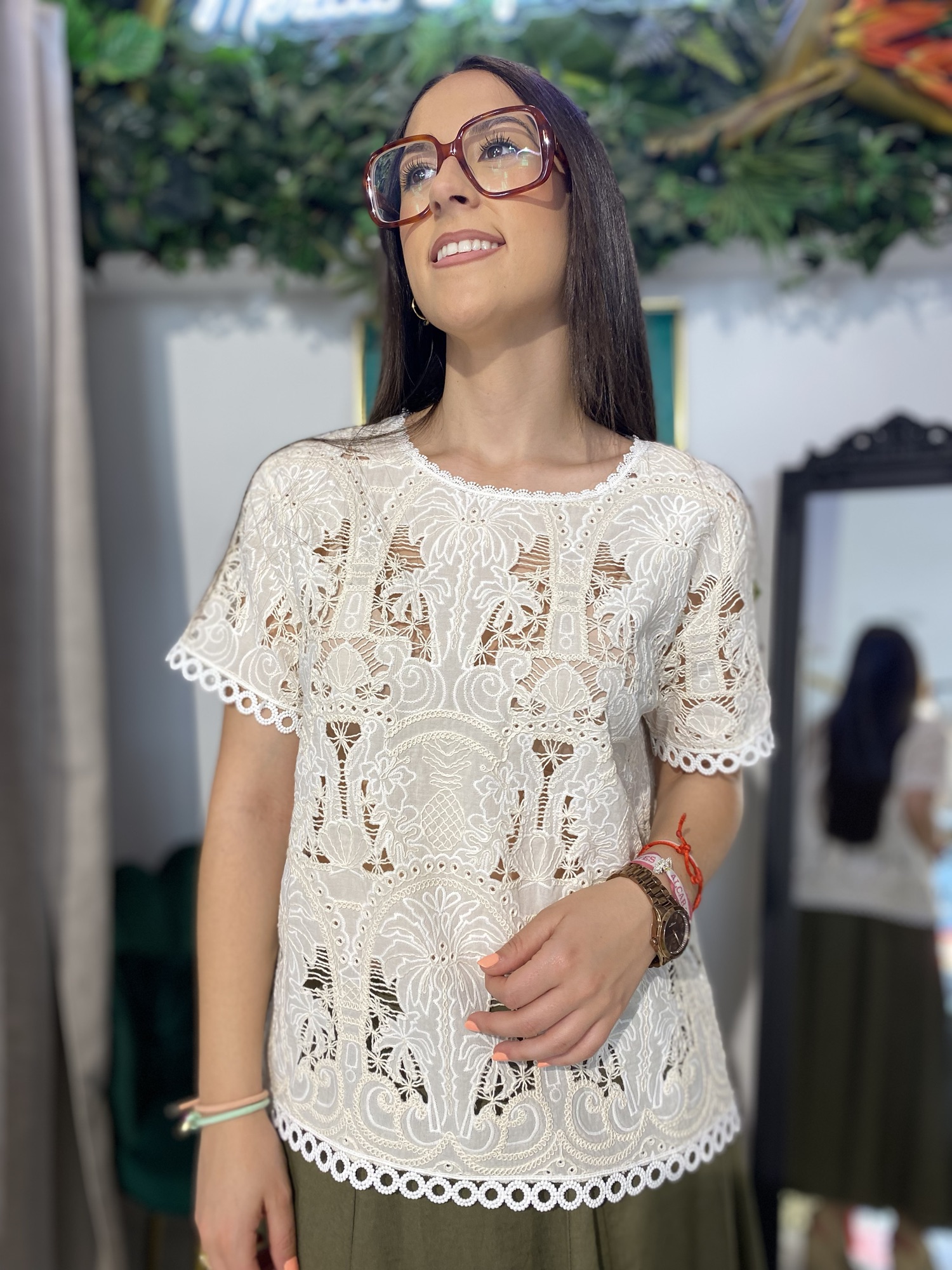 Blusa bordada palmera 100% algodón