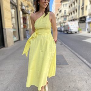 Vestido lino midi bolsillos