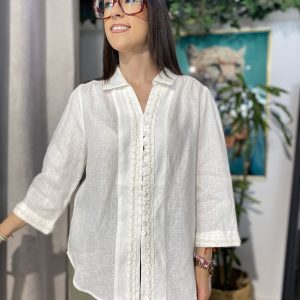 Camisa media manga 100% lino bordado