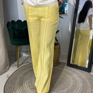 Pantalón lino forrado calado