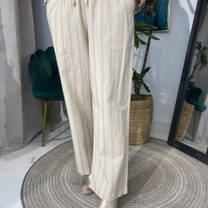 Pantalón lino rallas cinturón