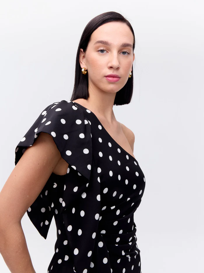 LUNAR – Vestido corto asimétricoétrico de lunares negro MIOH - Imagen 3