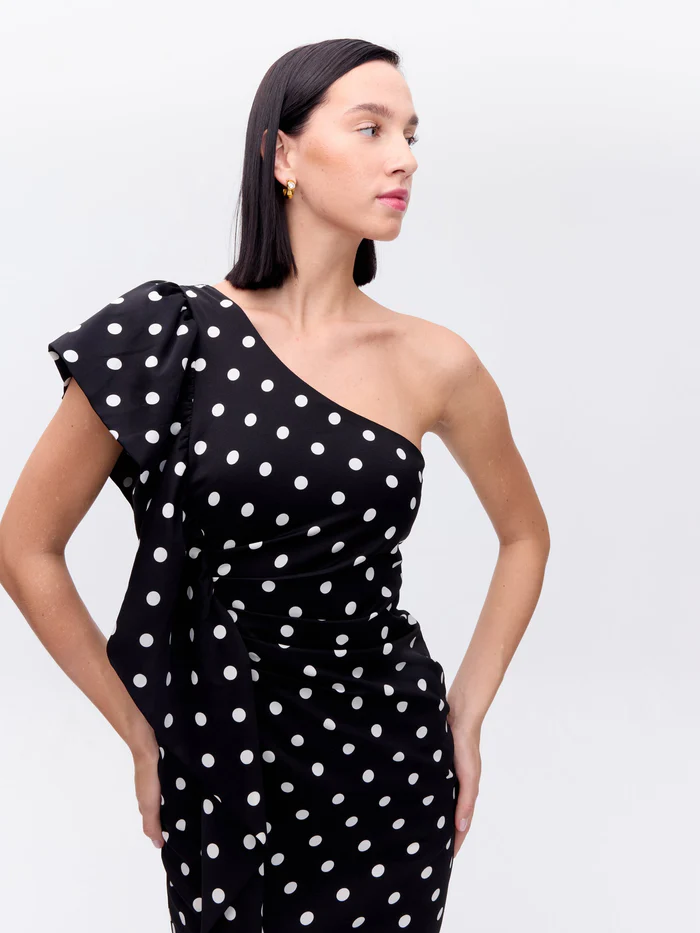 LUNAR – Vestido corto asimétricoétrico de lunares negro MIOH - Imagen 2