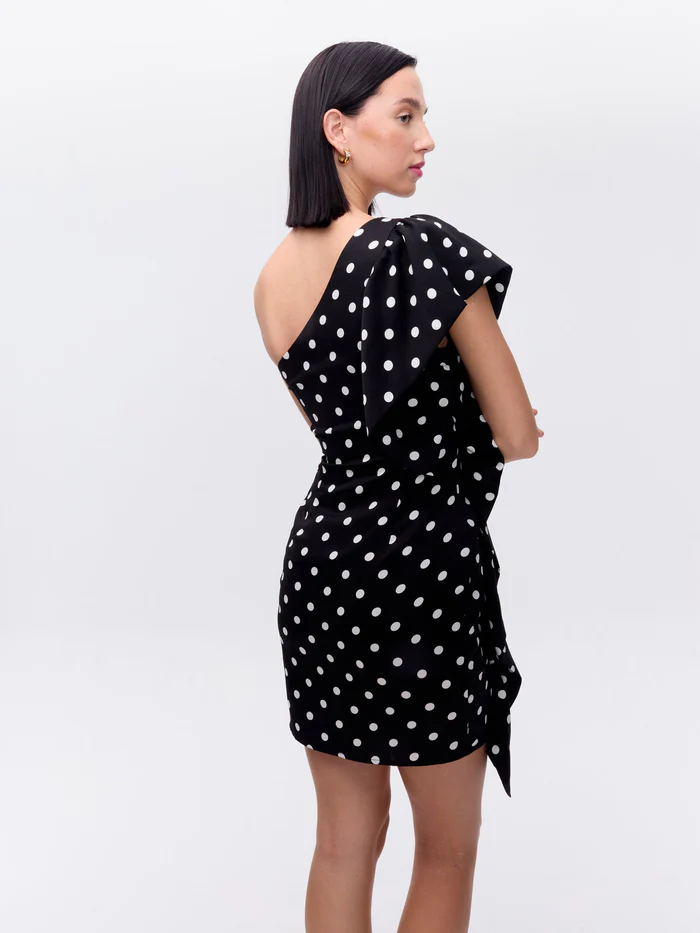 LUNAR – Vestido corto asimétricoétrico de lunares negro MIOH - Imagen 4