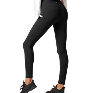 Pantalón Deportivo de Mujer Cintura Alta con Bolsillo Malla para Running Yoga y Ejercicio Negro