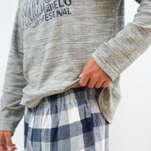 Pijama algodón combinado cuadros color gris