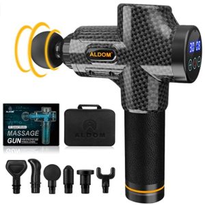 Pistola de Masaje Muscular, ALDOM Masajeador de Músculos de Tejido Profundo con 30 Niveles Ajustables, Massage Gun portátil 6 Cabezales de Masaje y Pantalla LCD Silenciosos para Relajación Fatiga