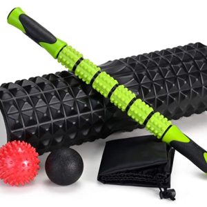 Odoland Foam Roller Kit con Rejilla de Liberación Miofascial, 5-en-1 Kit de Rodillo Masaje Muscular con Rodillos de Espuma, Roller Stick, Bolas Masaje y Spiky Ball
