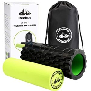 REEHUT Fitness Rodillo de Espuma 2-en-1 para Puntos Desencadenantes y Masaje para Músculos Dolorosos, Músculos Tensos + Rodillos Lisos